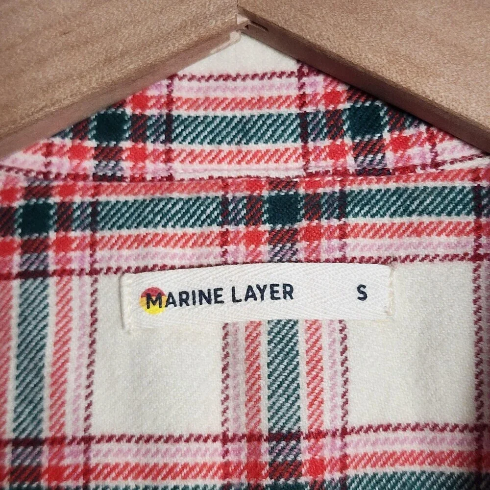 Marine Layer Pajama Top Womens Small White Plaid Flannel Button Up Holiday PJ